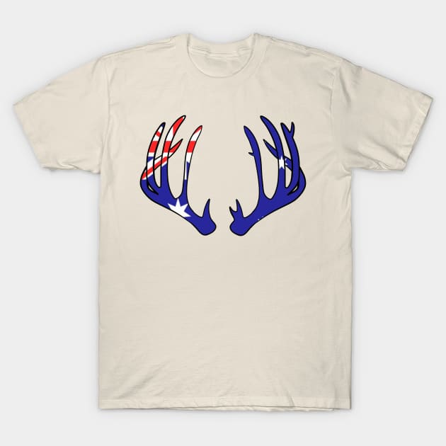 Deer Antlers Australia Flag Hunting Hunter T-Shirt by ButterflyX